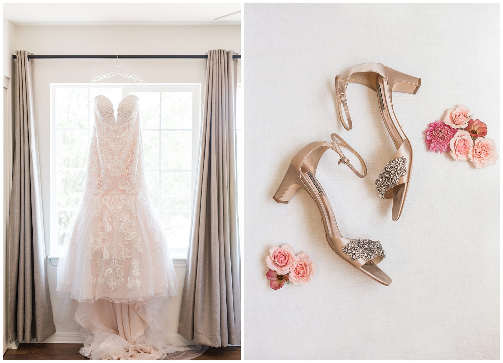 Bride's wedding dress and shoes