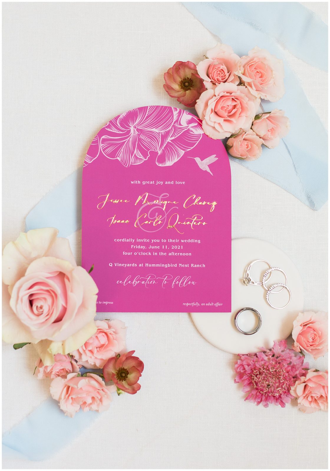 hot pink wedding invitation suite