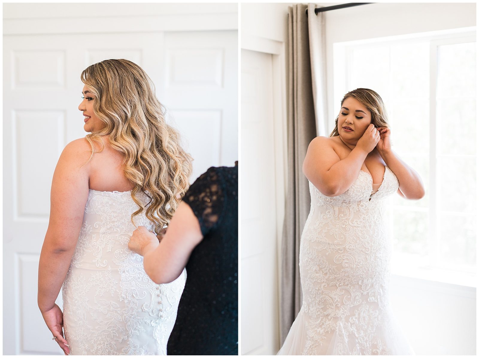bride getting ready and putting on her earrings