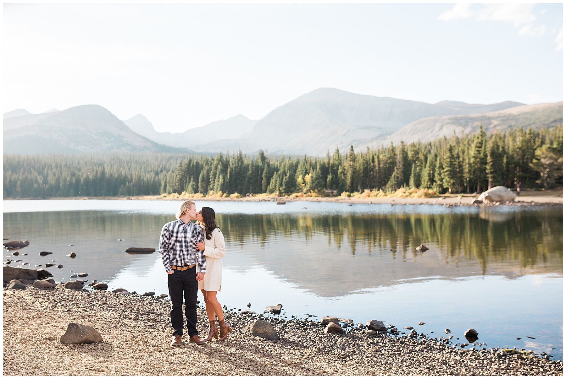 Colorado mountain views engagement session with lake in background