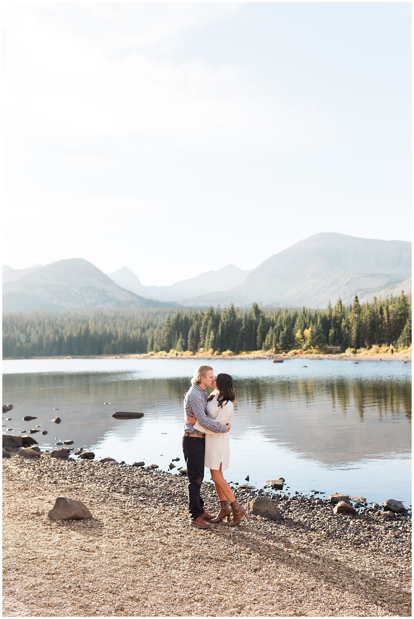 Couple engagement shot at Brainard Lake in Colorado