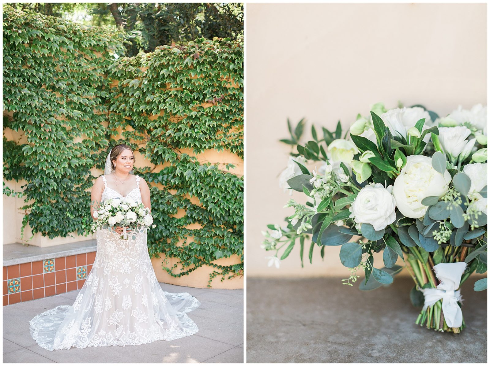 bridal portraits with lace gown with train
