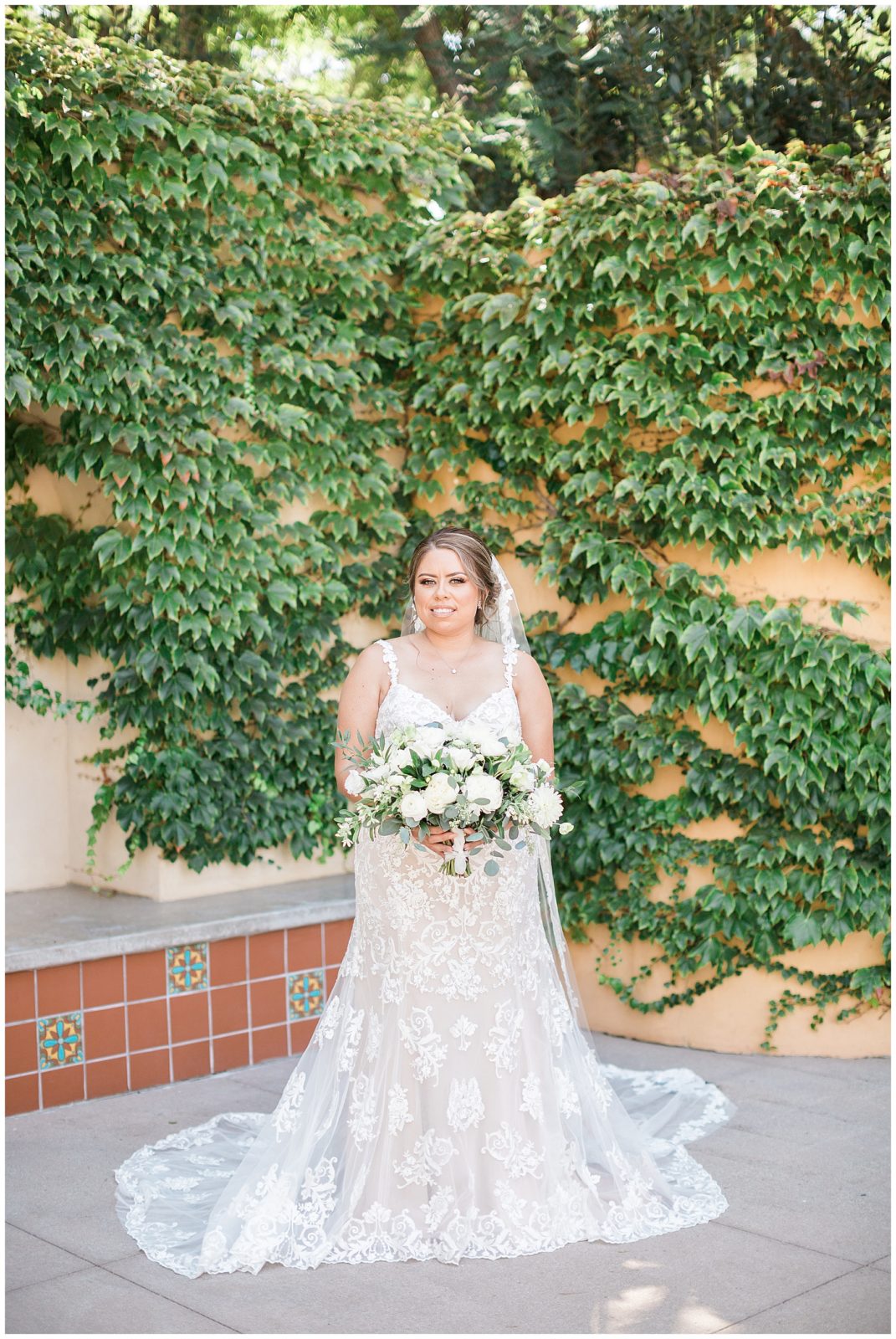 bridal portrait outside with lace gown