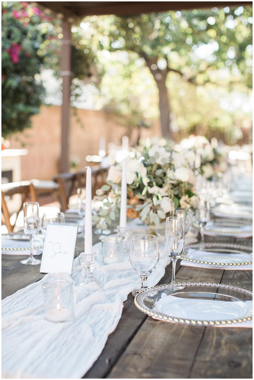 outdoor wedding tablescape for romantic backyard wedding