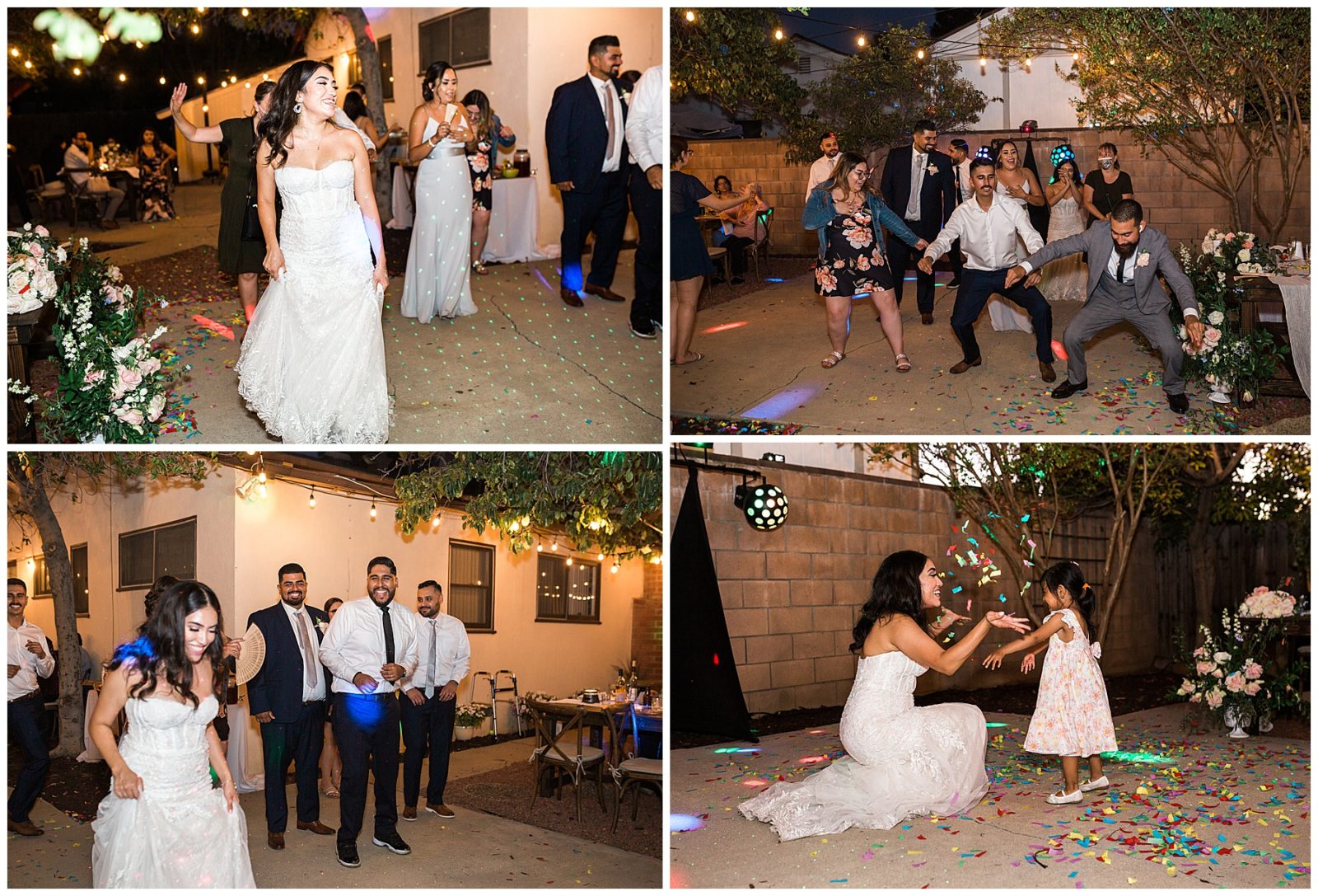 dancing during the reception at romantic outdoor wedding