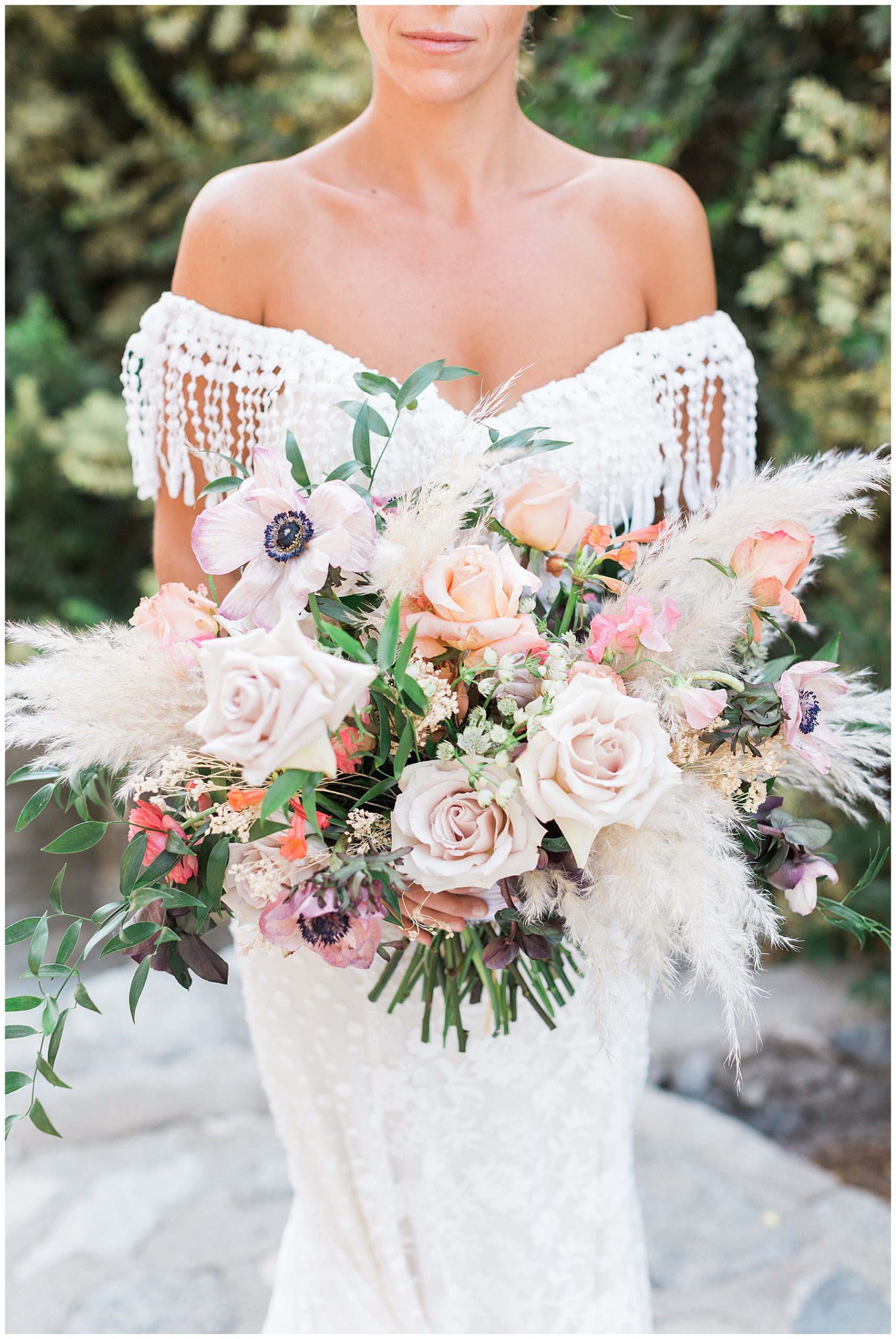 bridal bouquet with pampas grass