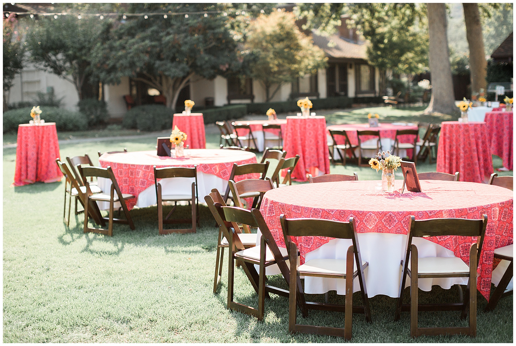 round tables with folding chairs for welcome party