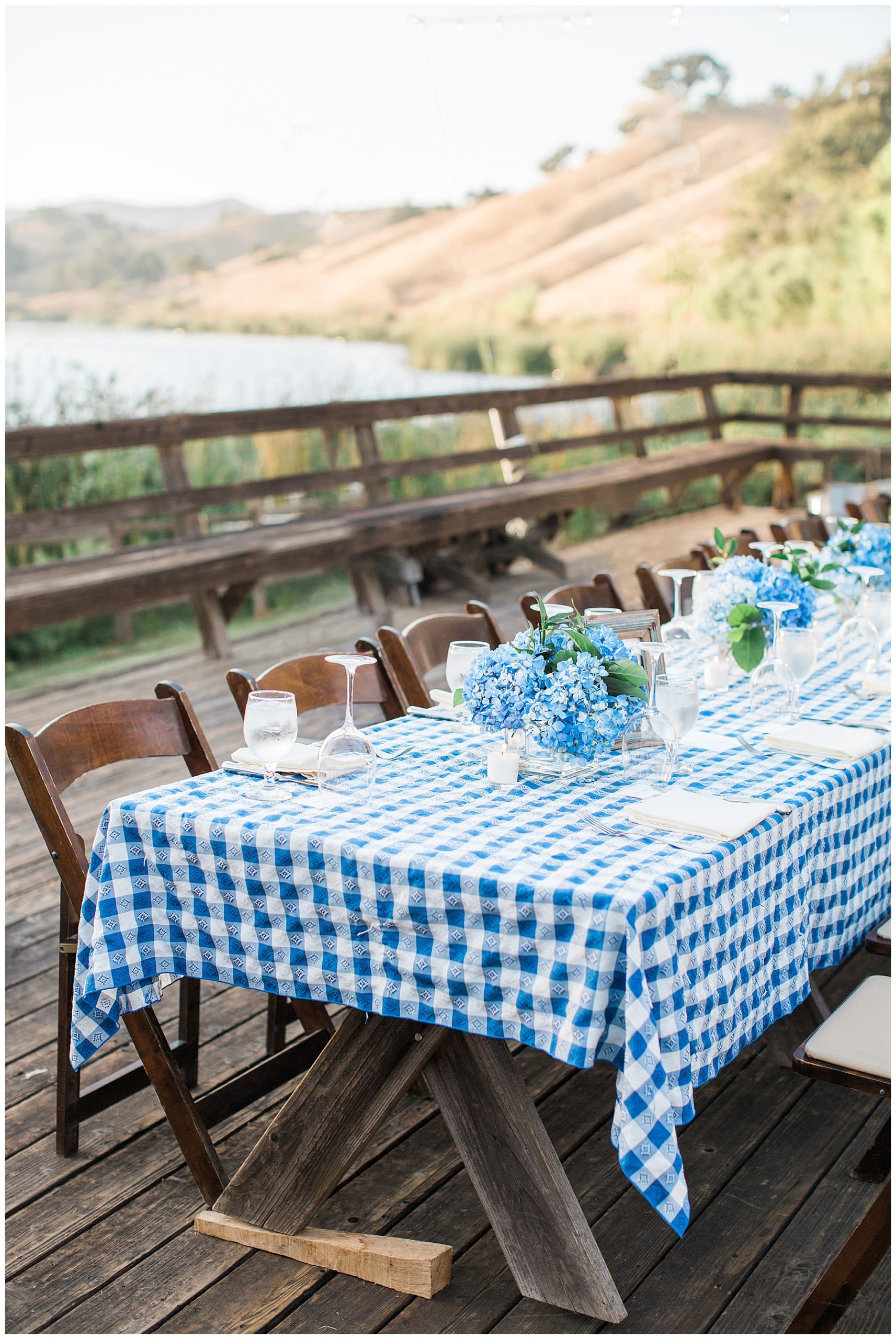blue check tablecloths tablescape